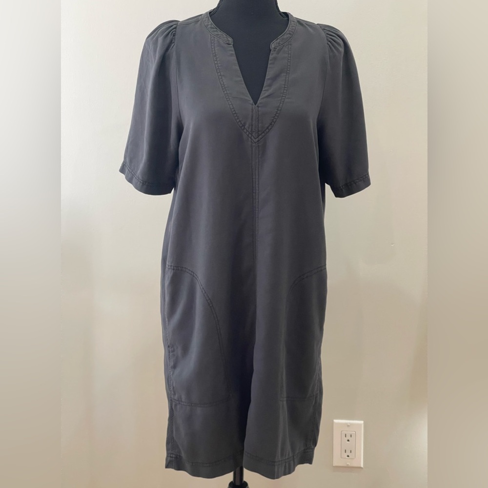 Splendid S Dark‎ Grey V Neck Short Sleeve with Pockets Knee Length